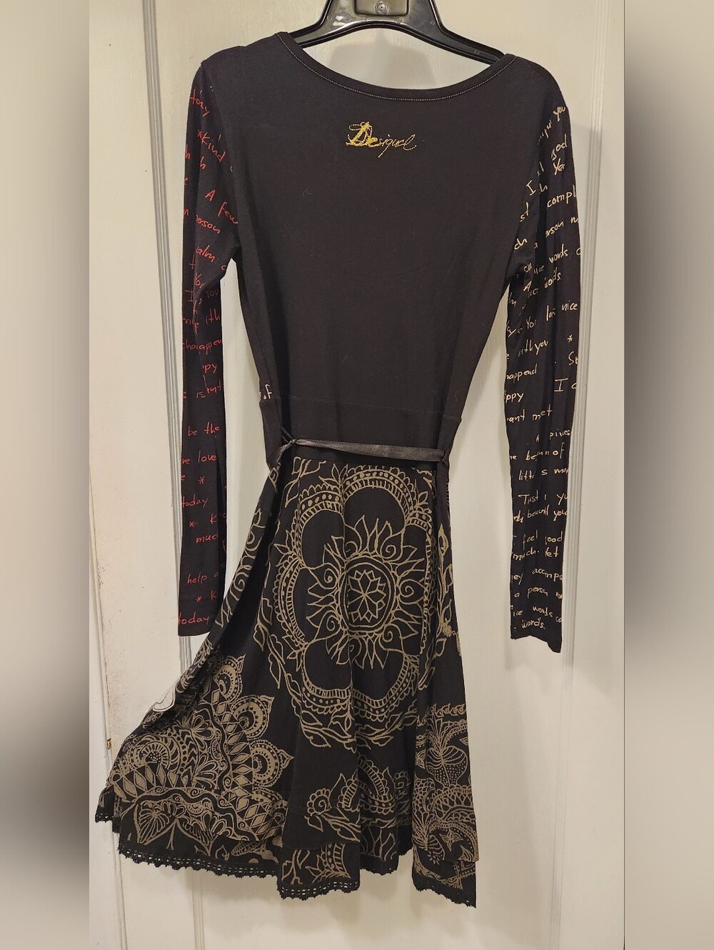 Desigual Black Dress with Red Heart Motifs and Gold Accents - Picture 2 of 2
